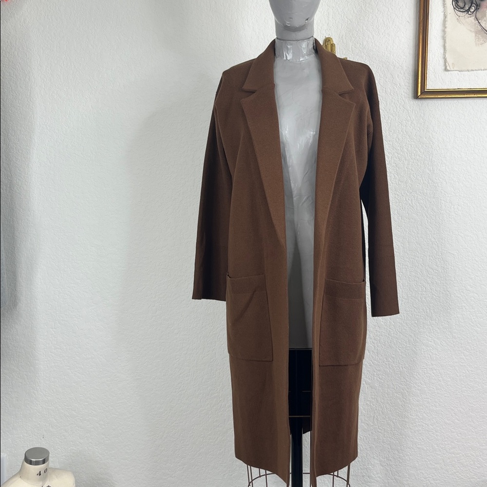 J. Crew Ella Knit Open Front Long Cardigan Sweater Blazer Coffee Brown